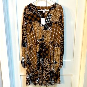 Cato Leopard and Plaid Patchwork Dress